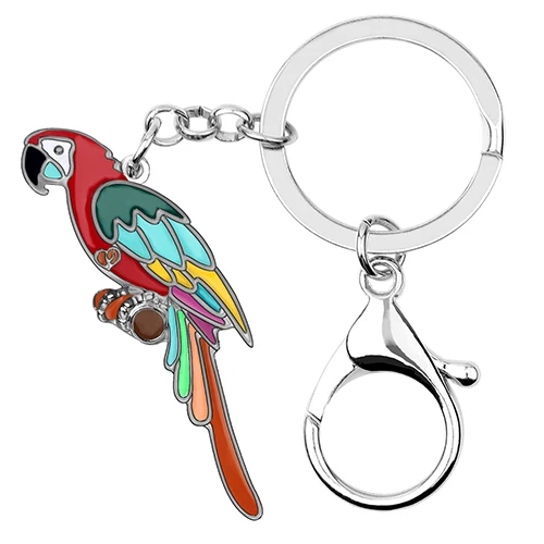 Bonsny эмалированный сплав мультфильм Мода Macaws брелок для ключей ем попугая брелоки Красочные Птица Ювелирные изделия для женщин девочек подростков талисманы подарок - Цвет: Multicolor