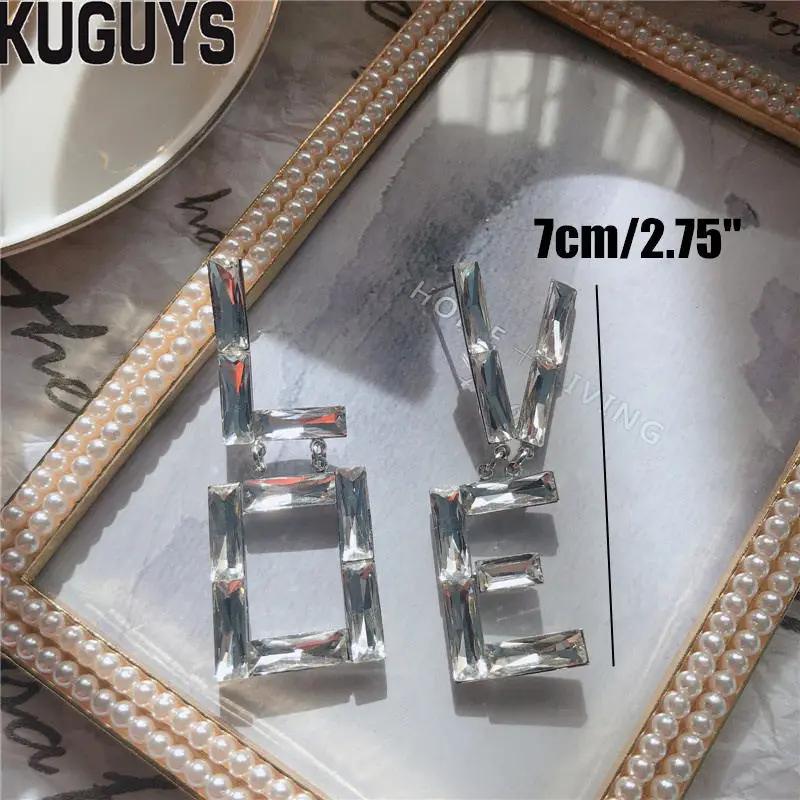 Женские серьги-подвески KUGUYS модные длинные серьги с кристаллами и надписью LOVE