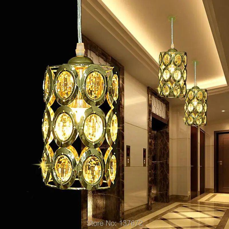

[HQXING] Modern Crystal Gold pendant lamp led hanging lights AC85-265V 3W European Style Crystal LED Pendant Light Dining Room