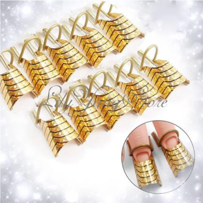 10pc gold 10pc Nail Art C Curved Shape Extension Guide Tips French Foil Acrylic Polish Gel UV Form Reusable Metal Mold Manicure Tool New - Цвет: 10pc gold