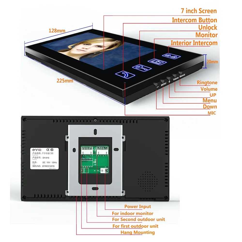 Yobang Security 7&quotTFT LCD Fingerprint IC Card Wired Video Door Phone Intercom 1000TVL IR Camera Unlock Visual Doorbell | Безопасность