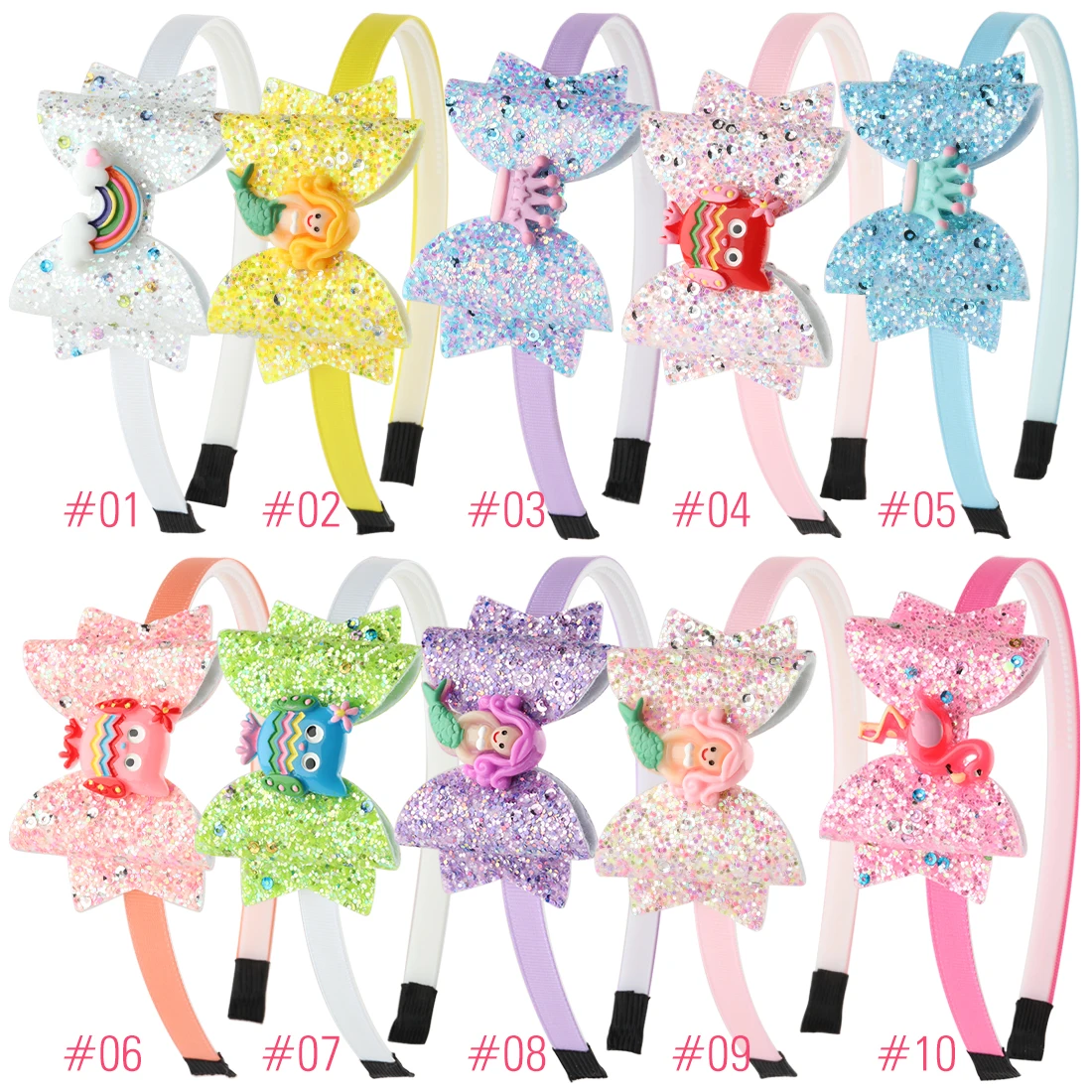 XIMA 10 шт./лот 3''hair бантики изображением русалки, купальный костюм с повязкой на голову с кожаными бантиками, платье-пачка с блестками и бантом повязка на голову "Принцесса" для детские аксессуары для волос