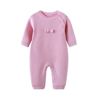 baby girls mercerized cotton knit romper solid bowknot pink baby clothes jumper