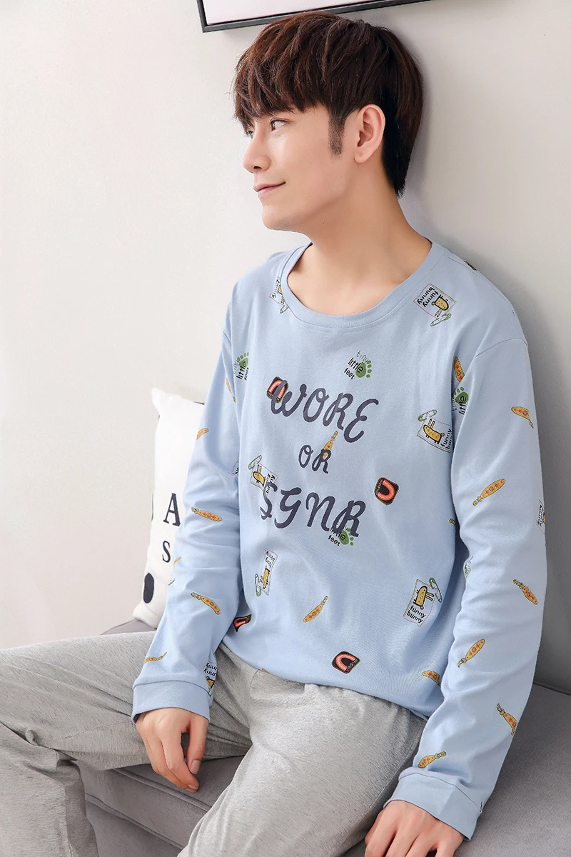Hot Selling Brand Cotton Long Sleeve Couple Pajama Sets Masculine Mens Sleepwear Sexy Men's Sleep&Lounge Pajamas Home Clothing |