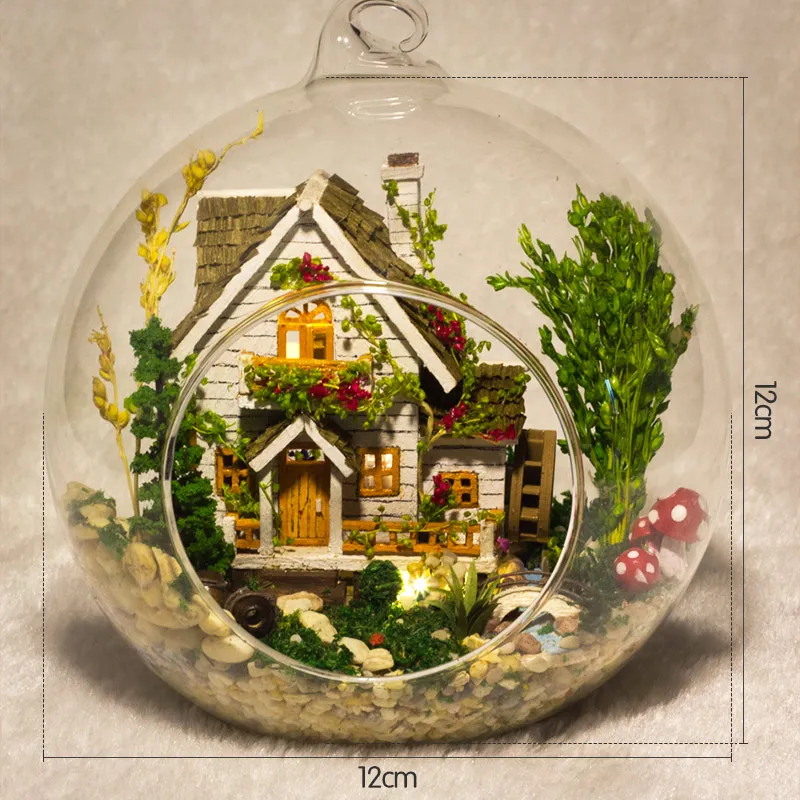 

DIY Doll House Wodden Miniatura Doll Houses Furniture Kit Glass Cover Assemble Dollhouse Toys For Children Forest house