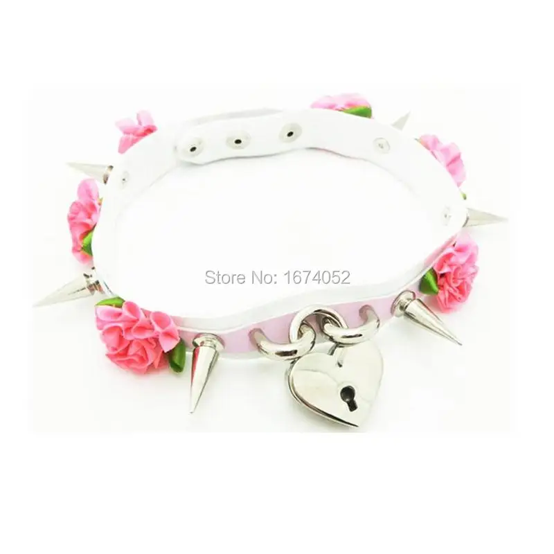 Handmade Double Layered Leather Spikes Choker Necklace Safe Heart Shaped Lock Key Collar Charm Pendant | Украшения и аксессуары