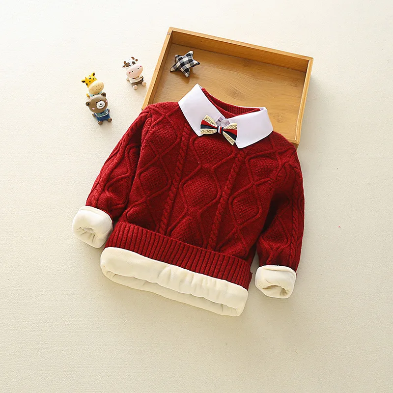 Детский свитер 2019 г. Осенне зимний Однотонный из плотного бархата для мальчиков