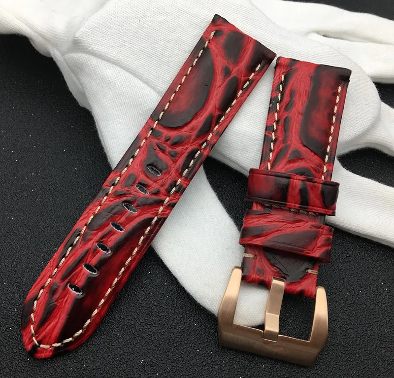 Brand quality rock grain real Genuine leather Watchband 24mm Watch Band For Panerai strap for PAM111/386/441 Buckle 44m tools | Наручные