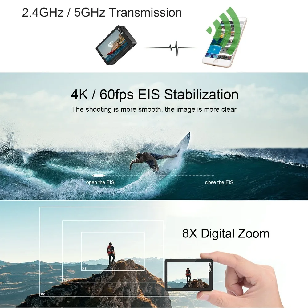 SJCAM SJ8 Pro 4K 60fps двойной сенсорный экран Wi Fi Экшн камера 2 3 дюймов широкий угол EIS 8X