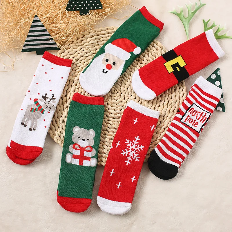 Cotton Spring Winter Autumn Baby Girls Boys Kids Socks Children Striped Terry Snowflake Elk Santa Claus Christmas Bear | Мать и ребенок