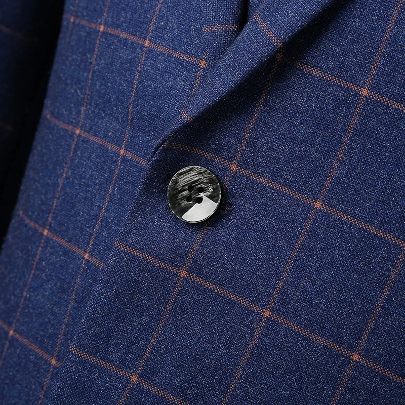 Men Dress Suit Blue Plaid Business Casual Slim Fit Homme Wedding Classic Vintage Check Formal Groomsmen Men's Clothing | Мужская