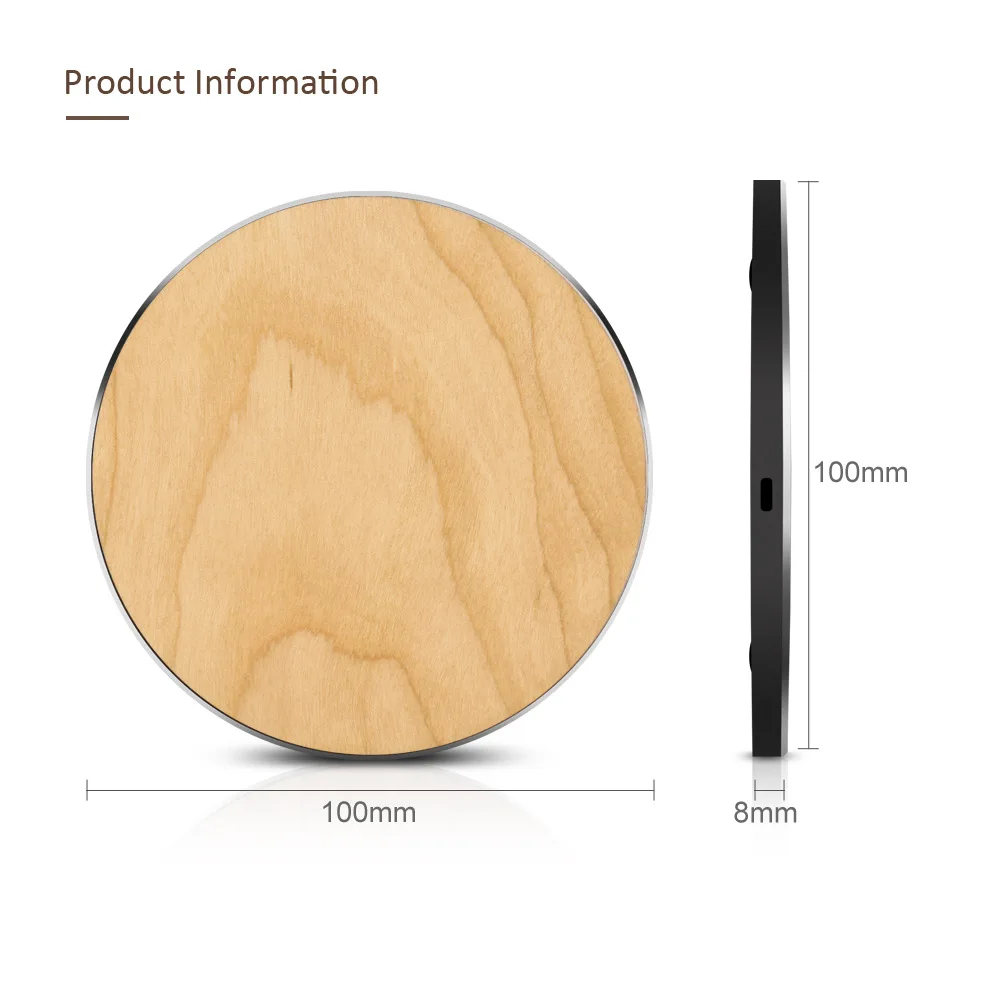 Алюминиевый сплав и деревянный мобильный телефон Беспроводная зарядка 10 Вт