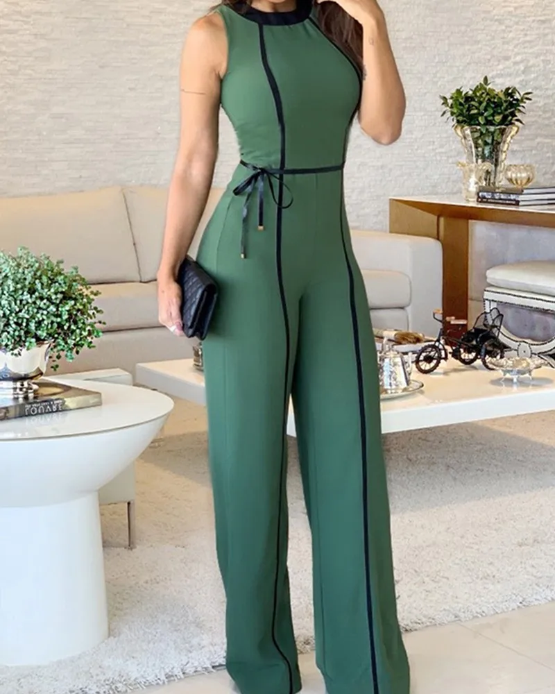 Новый женский контрастный Облегающий комбинезон без рукавов с широкими