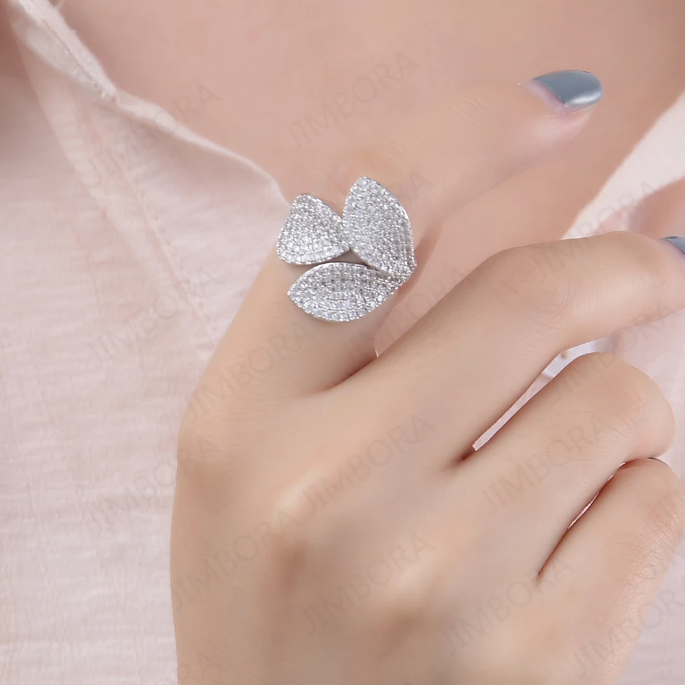 

Luxury Plant Flower Shape Adjustable Rings Cubic Zirconia Engagement Bridal Finger Rings Jewelry Addiction For Women