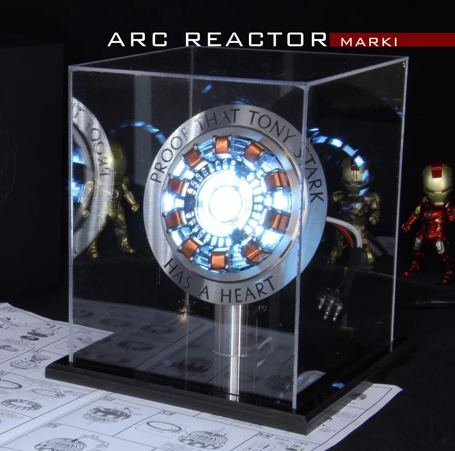 Metal an Display Box LED Avengers 1:1 Scale Iron Man Arc Reactor Core Tony Stark Heart Model With Led Light Figure Gift DIY Need To Assemble MK1 Reac - Цвет: Metal an Display Box
