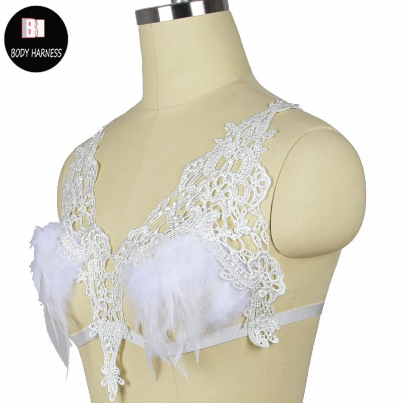 Кружевной бюстгальтер с перьями Фетиш одежда клетка в готическом стиле