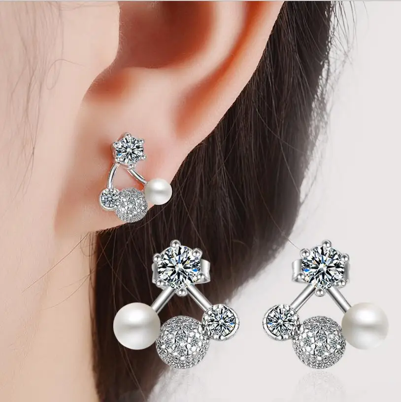 

Charm Pearl Rose Gold Female Stud Earrings For Women Jewelry Top Quality Silver Plated Earrings For Girl Party Accessories