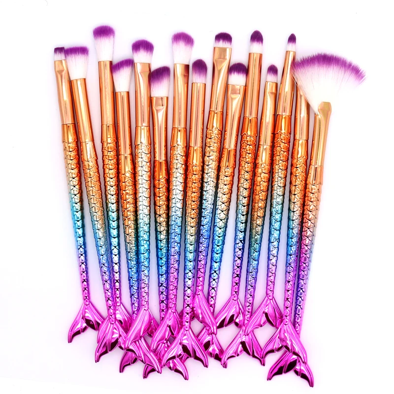15pcs rainbow 1 SinSo 1-16 шт. Русалочка кисти для макияжа инструменты пудра основа кисти для макияжа Румяна Тени для век Кисть для макияжа губ набор - Handle Color: 15pcs rainbow 1
