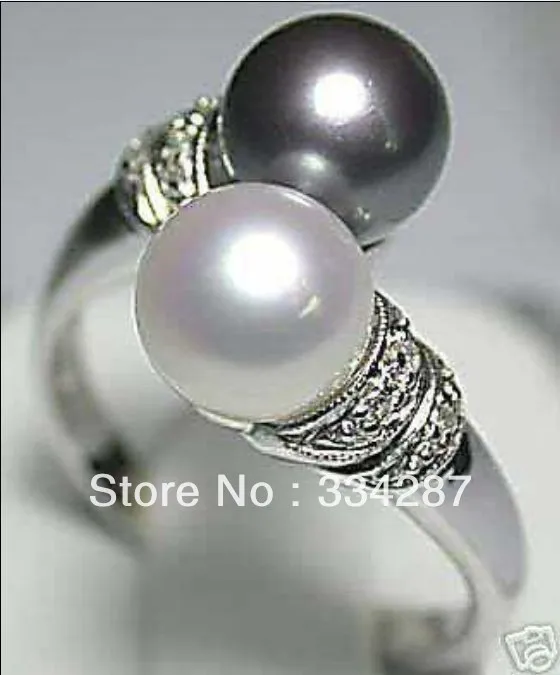 

5 colors! fancy twins 8mm white/pink/yellow/black shell pearl 18KGP ring #7,8,9,