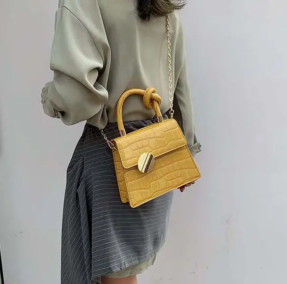 Yellow big Elegant Female Stone pattern Tote bag New Quality PU Leather Women's Designer Handbag Lock Chain Shoulder Messenger Bag - Цвет: Yellow big