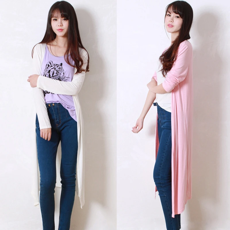 Кардиган женский летний длинный тонкий шаль из модала с длинным рукавом 2020