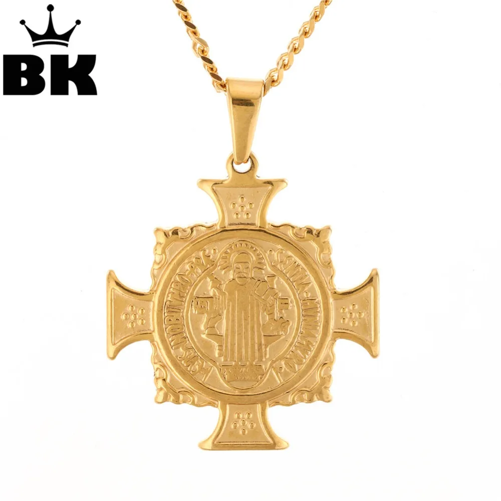 Кулон с крестом Святого Бенедикта нурсии из нержавеющей стали 316L BLING KING Ювелирное