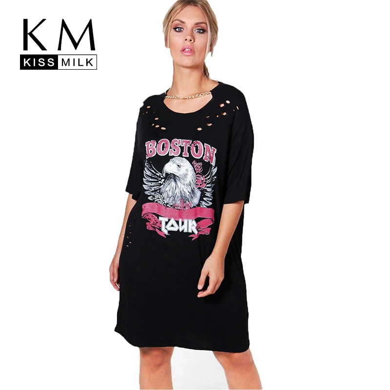 Kissmilk плюс Размеры Для Женщин Животного Бостон Футболка с принтом платье Distressed Punk