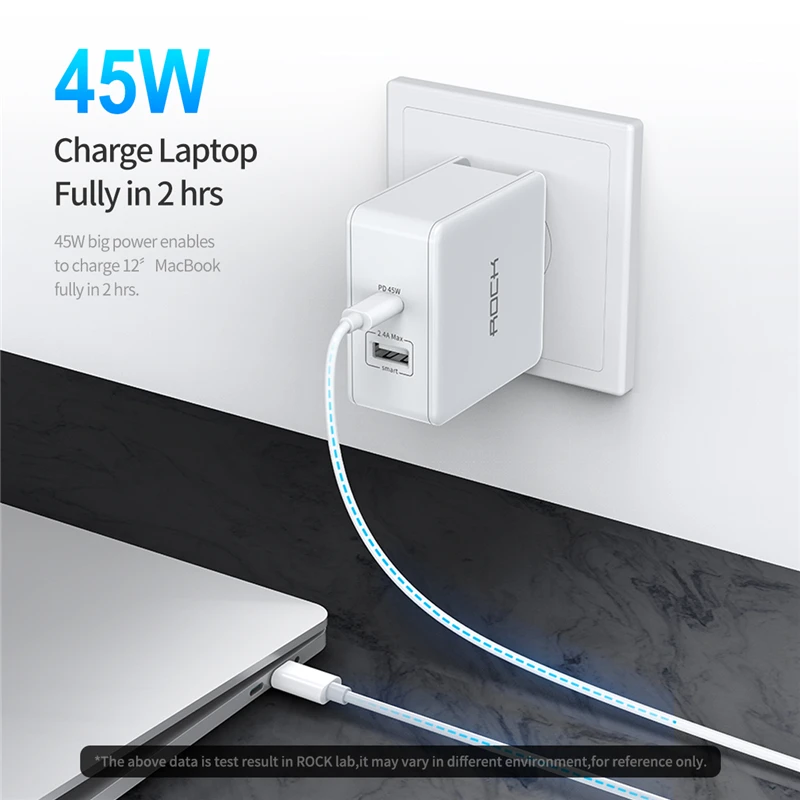 PD 45 Вт двойное зарядное устройство USB Quick Charge ROCK US Plug для iPhone XS Max XR X 8 plus type C быстрое