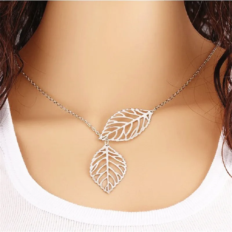 2018 Горячая Мода Позолоченное серебряное ожерелье цепочка простой лист