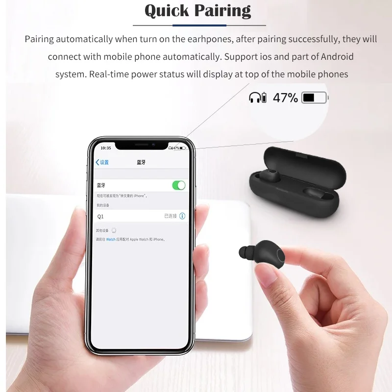 Мини стерео Bluetooth V5.0 наушники с зарядным устройством вкладыши TWS Беспроводной True