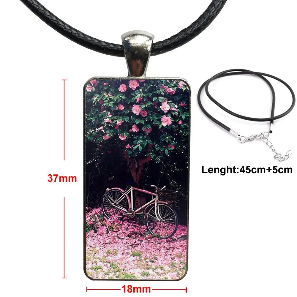 Fashion Glass Cabochon Pendant Rectangle Necklace Choker Jewelry For Women Girls Handmade Bicycle Style | Украшения и аксессуары