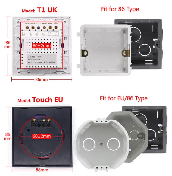 Интеллектуальный выключатель света Sonoff T1 US/EU Wi-Fi RF/APP/Touch Управление настенный выключатель света 1/2/3 Gang 86 панель типа настенный сенсорный переключатель света Умный дом