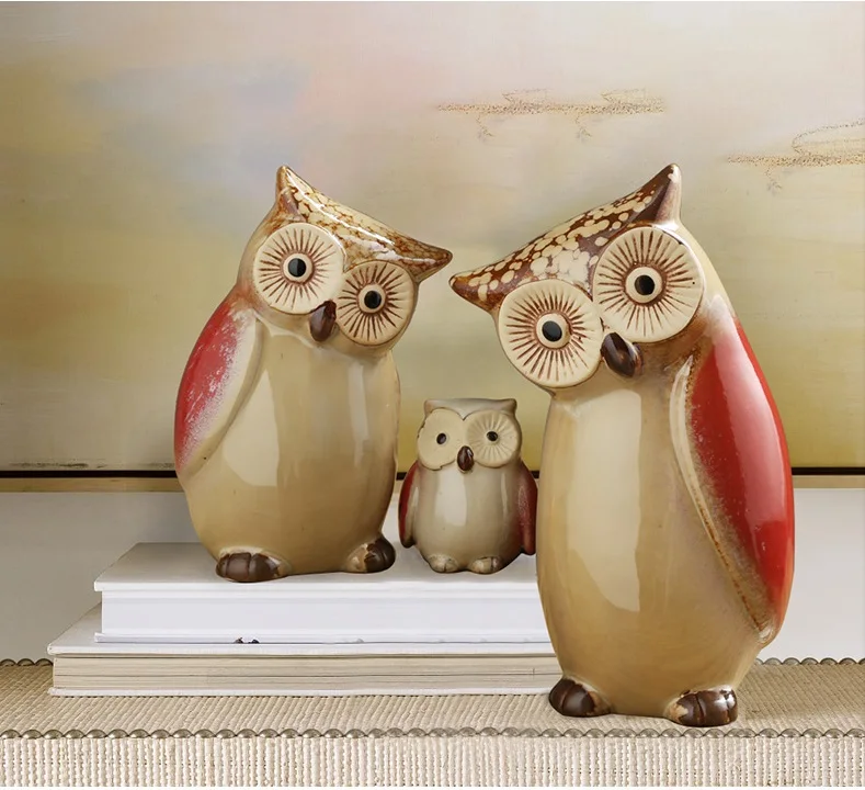 Окрашенные керамические совы предметы интерьера для гостиной телевизионная