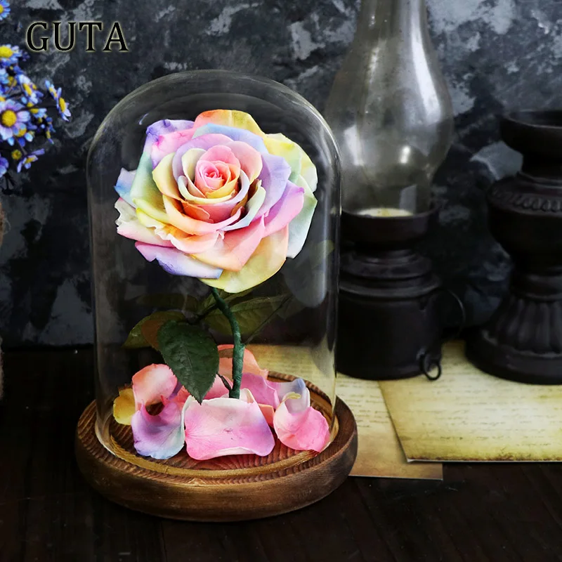 Multi-colored Новинка, красивая и чудовищная Роза в стеклянном куполе, светодиодный светильник, украшение для дома на День святого Валентина, рождественские подарки - Цвет: Multi-colored