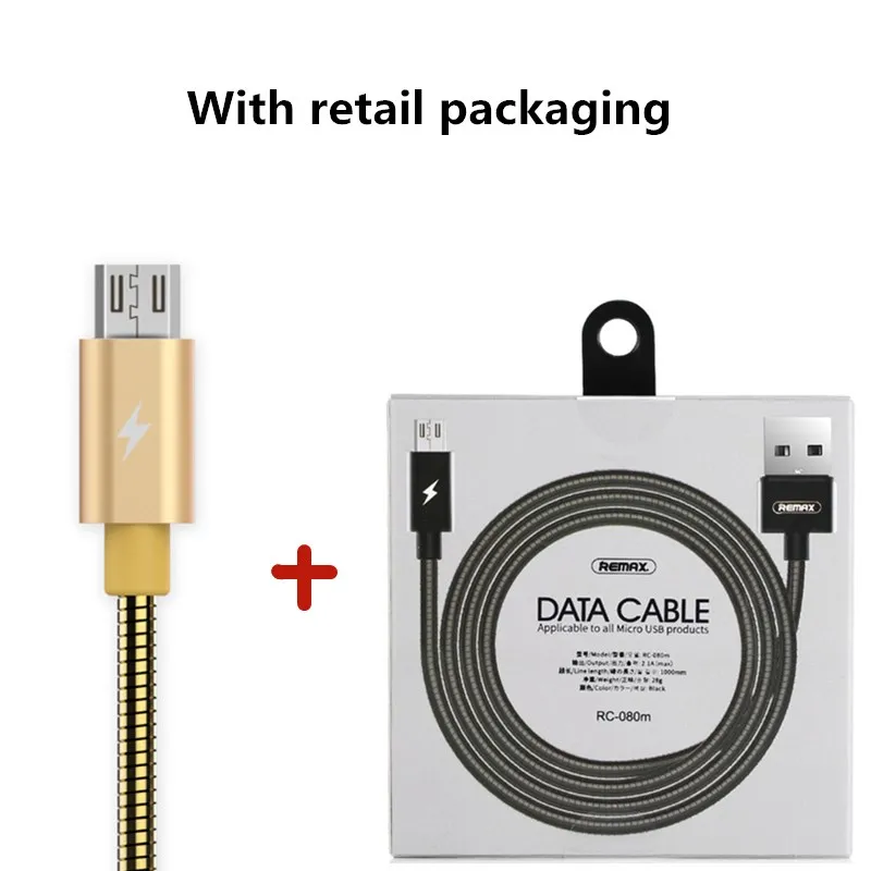 Gold retail package Remax металлический пружинный Micro type-c USB кабель для синхронизации данных 2.1A двусторонний зарядный кабель для быстрой зарядки iphone samsung - Цвет: Gold retail package