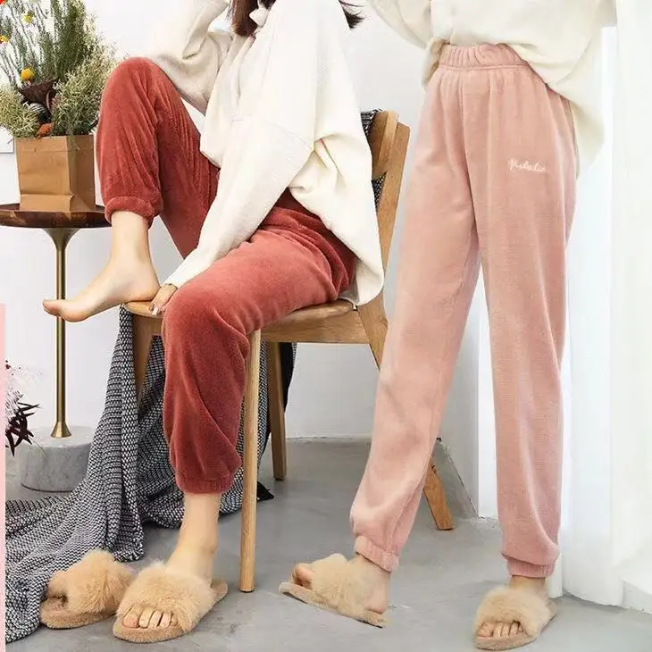 Winter Flannel Sleep Bottoms Long Pants Thick Warm Casual Home Wear Casual Pyjama Trousers Soft Loose Trouser Sleepwear