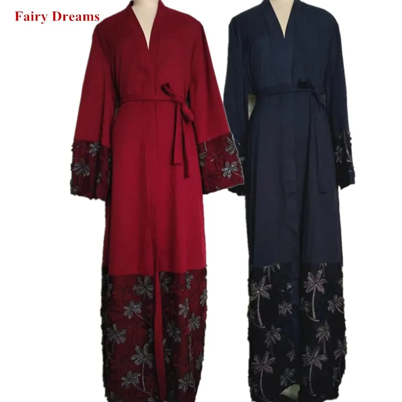 Открытый Абая кимоно Дубай Турция Бангладеш мусульманская одежда черный красный