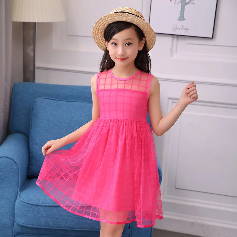 2018 новые летние платья для девочек элегантный плед Сетчатое платье Дети больших