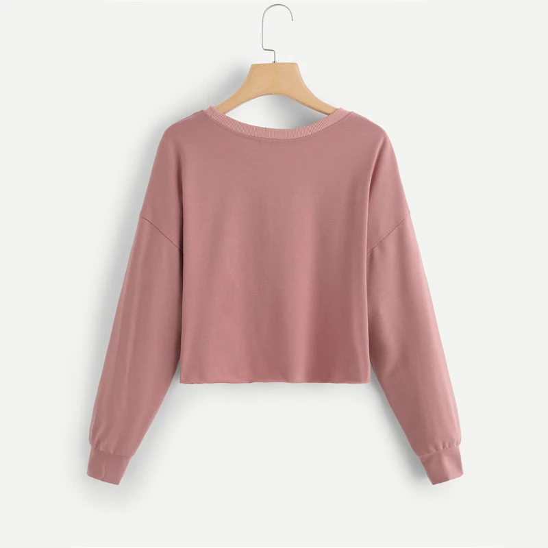 Dotfashion розовый короткий пуловер с заниженным плечом, Женская Повседневная Простая одежда,, осень, весна, 3/4 рукав, пуловеры
