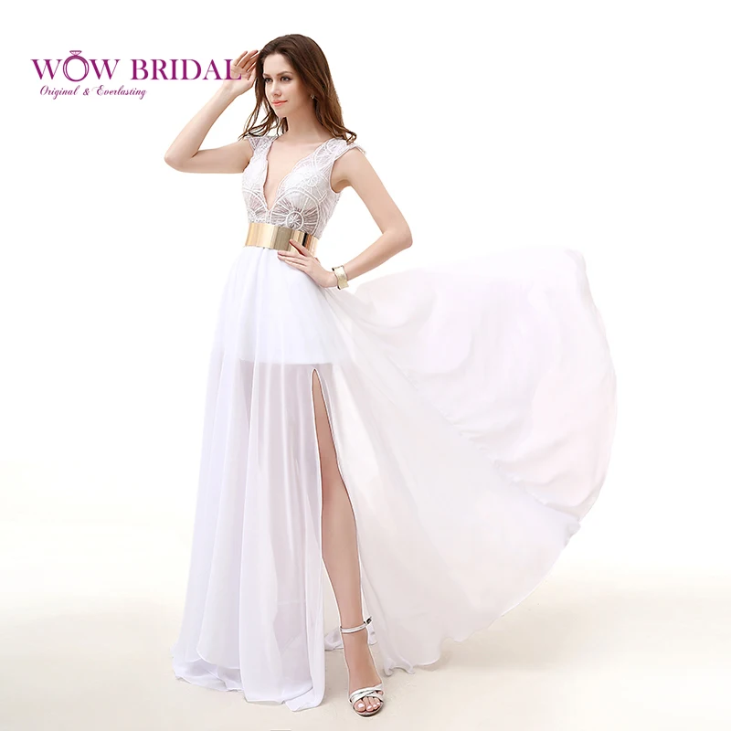 Wowbridal изящное белое платье для выпускного вечера пикантное с глубоким V образным
