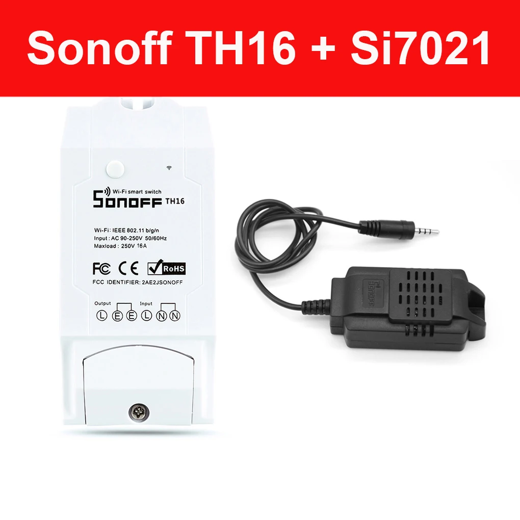 Si7021 TH16A Sonoff TH10/16 умный переключатель Wi-Fi комплект домашней автоматизации+ Si7021/AM2301 датчик температуры и влажности работает с Alexa Google Home - Цвет: Si7021 TH16A