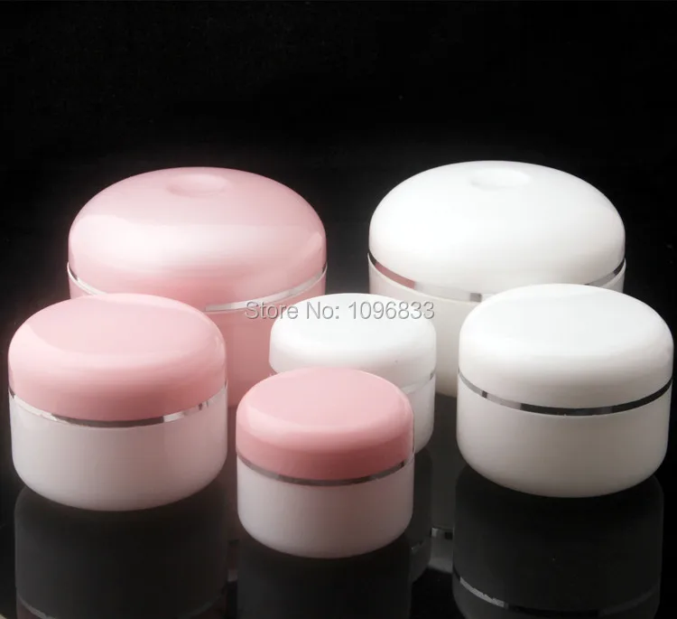 Баночка для крема 50 г с серебряной полосой и розовой крышкой высококачественная