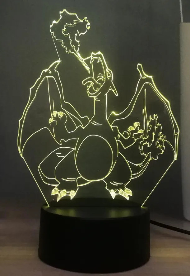 Big dragon 3D светодиодный ночник с покемоном, Милый Пикачу, сказочные эльфы, USB переключатель, разноцветный прикроватный светильник, декоративный детский праздничный подарок, Прямая поставка - Испускаемый цвет: Big dragon