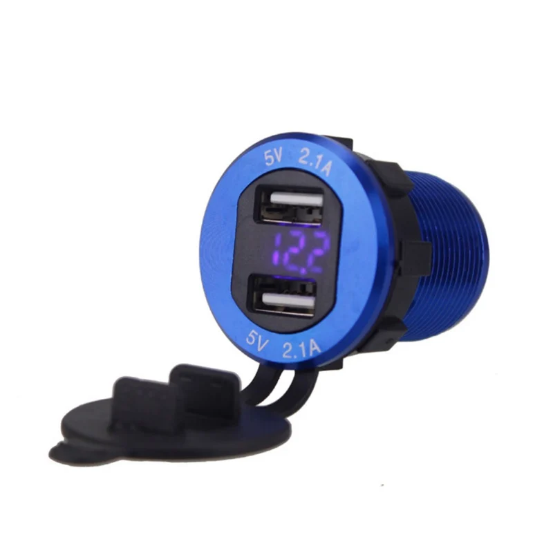 2019 Aluminum Dual Port USB Charger Power Outlet Adapter With LED Digital Voltmeter For Phones GPS Car Moto | Автомобили и