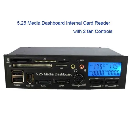 5.25 ЖК-Дисплей Media Dashboard Внутренний карт-ридер USB HUB ESATA SATA с 2-вентилятора управления
