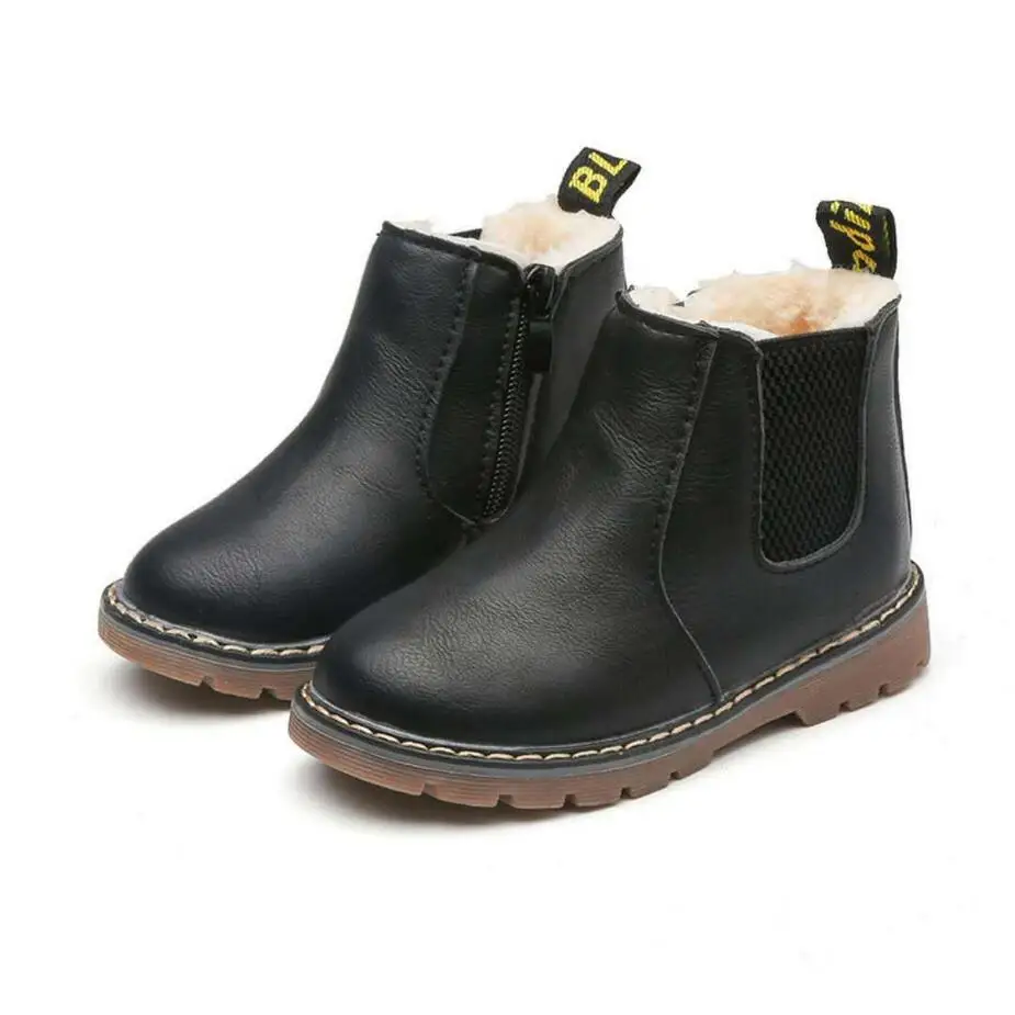 black fur Smgslib/детские ботинки; Детские повседневные ботинки; Теплые ботильоны для мальчиков; резиновая обувь для девочек; ботинки для малышей; уличные ботинки на меху; зимняя обувь - Цвет: black fur