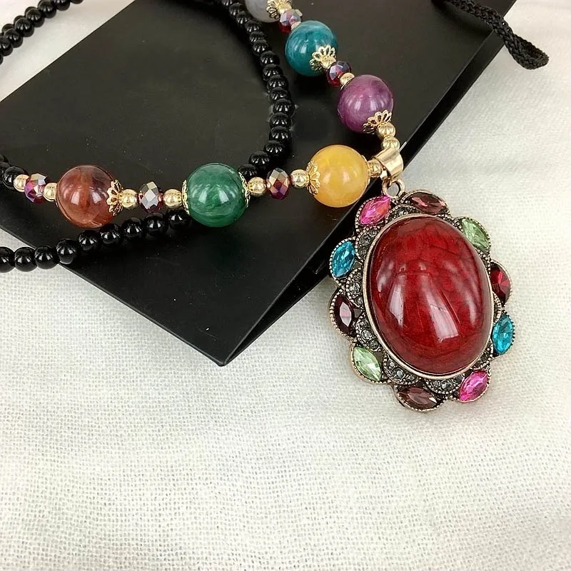 Trendy Bohemian Pearl Gem Fashion Jewelry Necklace Pendant Ethnic Alloy Long Beaded Chain Sweater Dress Necklaces ZDC004 | Украшения и