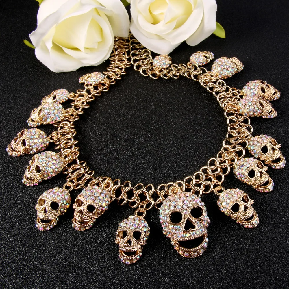 Ожерелье женское с черепом на Хэллоуин кристаллами|choker fashion necklaces|choker necklacerhinestone