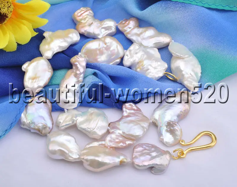 

Z8285 40mm Lavender White BAROQUE KESHI REBORN PEARL NECKLACE 20inch