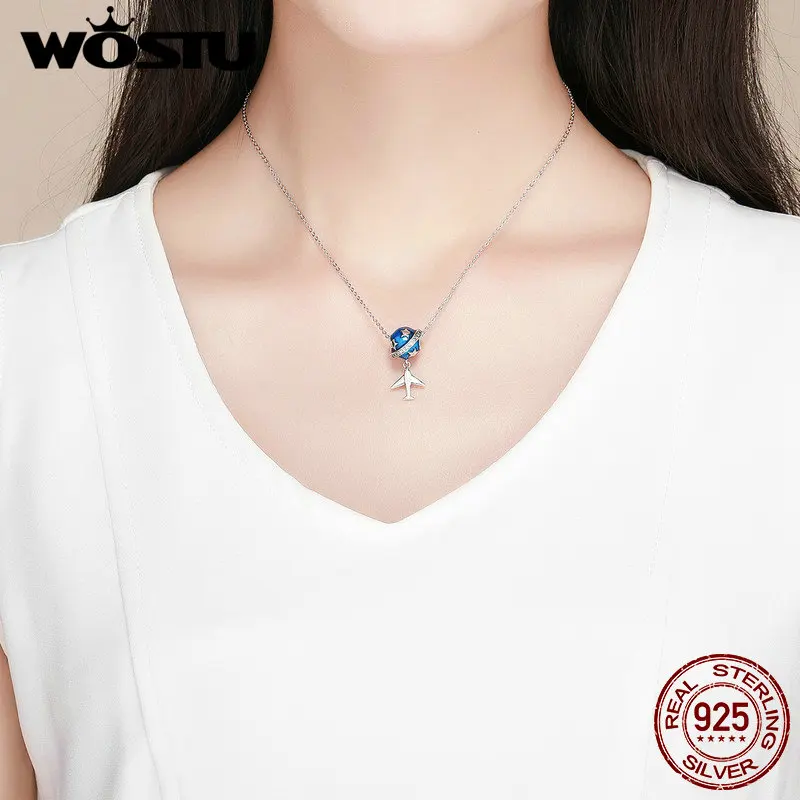 WOSTU Real 925 Sterling Silver Dream of Traveling Airplane Bead fit original Charm Bracelet Necklace Fashion Jewelry Gift FIC887 | Украшения